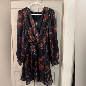 Express Floral Navy Tie Waist Dress, Size L, NWT